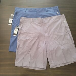 LOT 2 Adidas Mens Golf Shorts 40x9 Blue Gray Stretch Performance Flat Front NWT